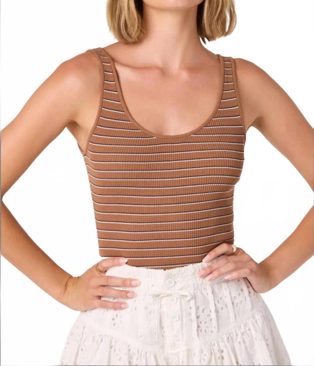 NEW ASTR kaylea scoop neck tank top in brown stripe